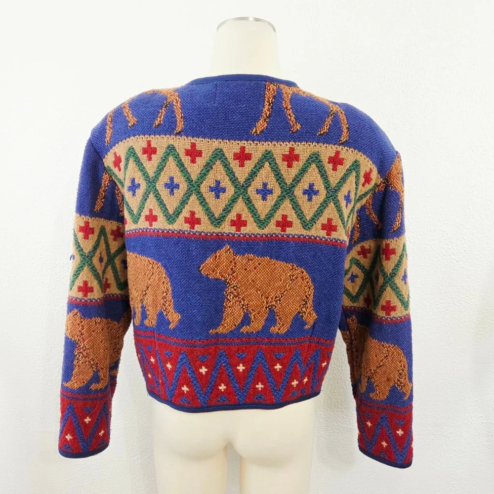 Vintage Kokopelli knit blazer sweater jacket bear moose forest camping small